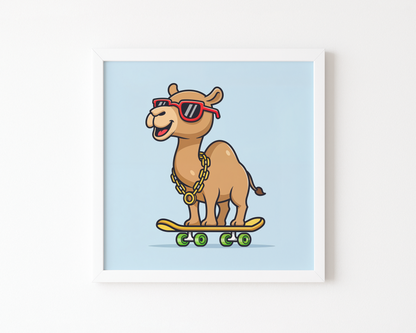 Camel on a Skateboard Poster (30 x 30 cm)