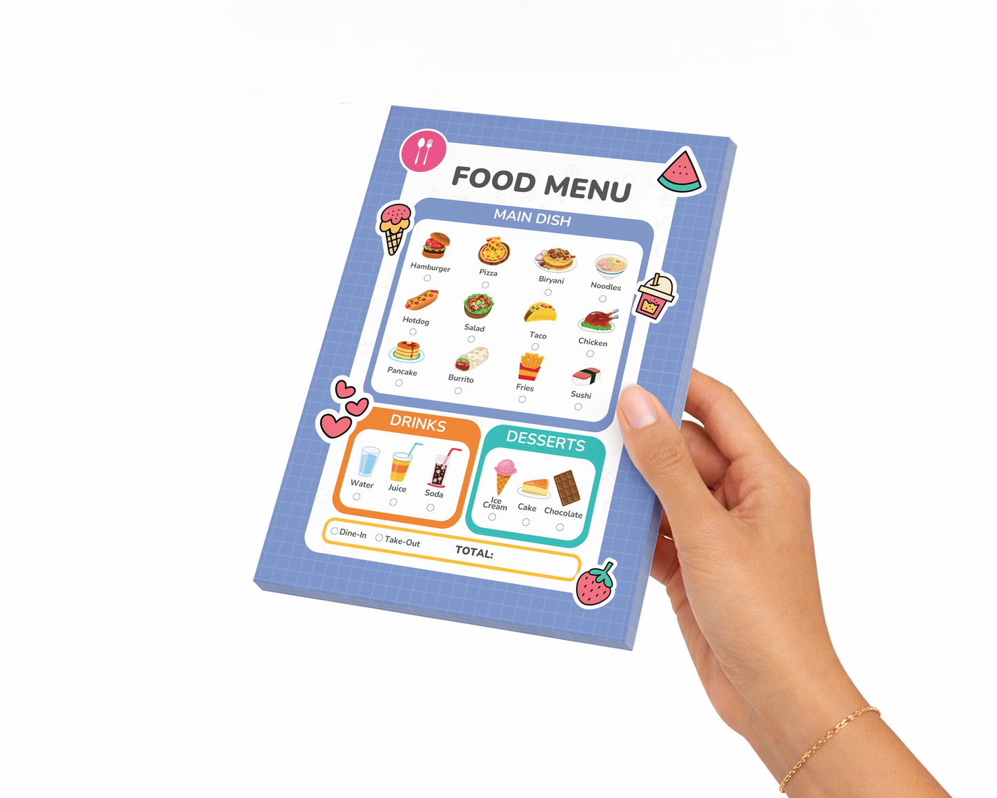Pretend Play Notepad – Food Menu (40 pages)