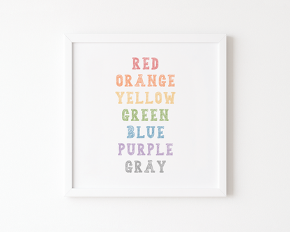 Colours Poster: Red, Orange, Yellow, Green (30 x 30 cm)
