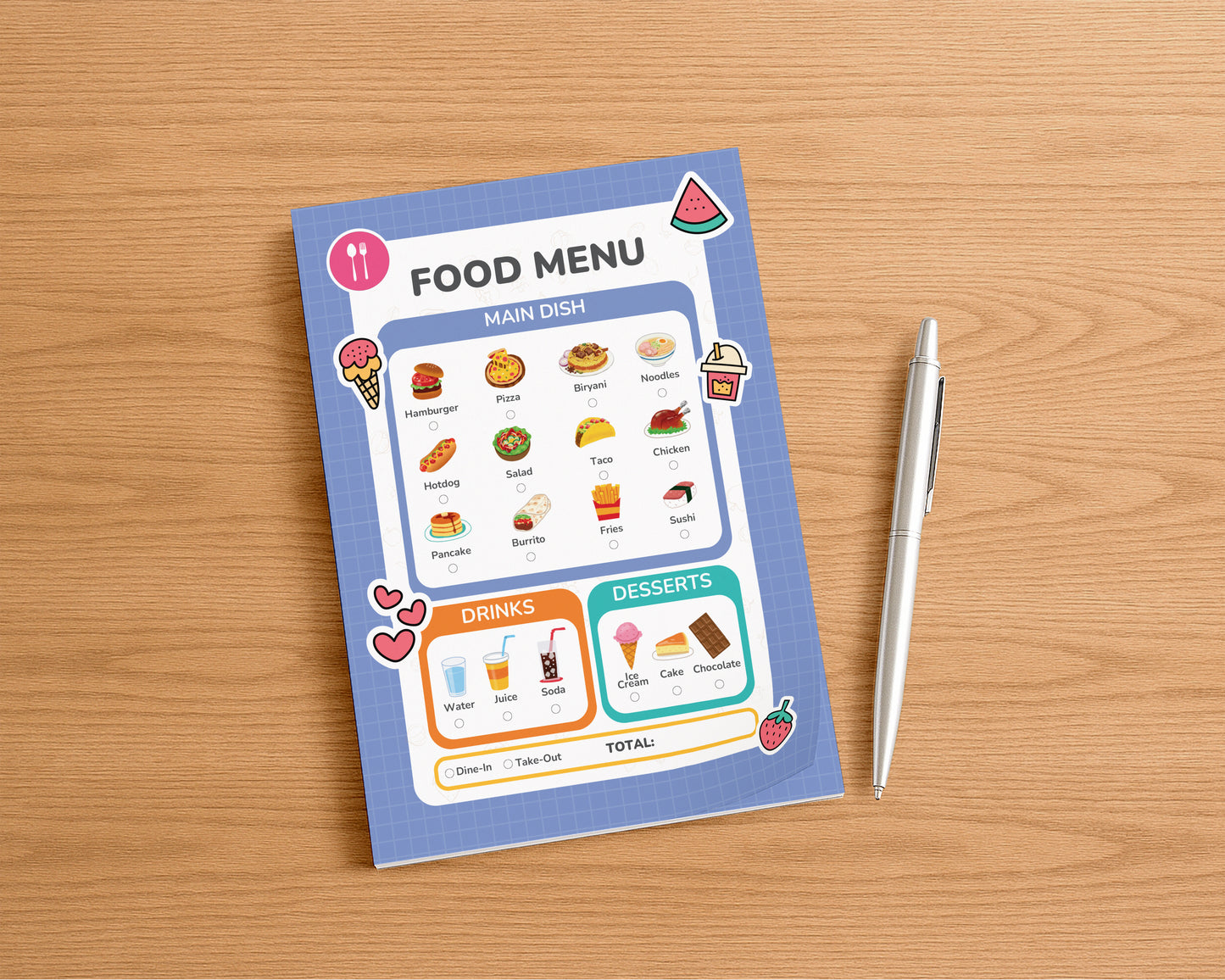 Pretend Play Notepad – Food Menu (40 pages)