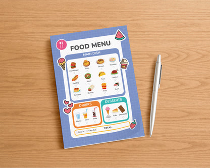 Pretend Play Notepad – Food Menu (40 pages)